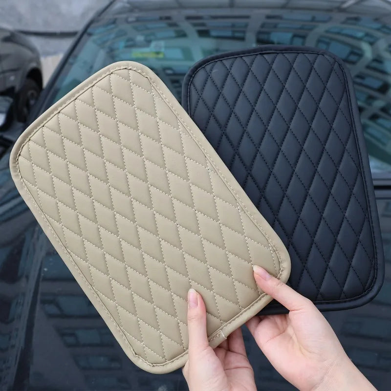 Universal Car Armrest Box Cover – Leather Console Cushion + Pocket