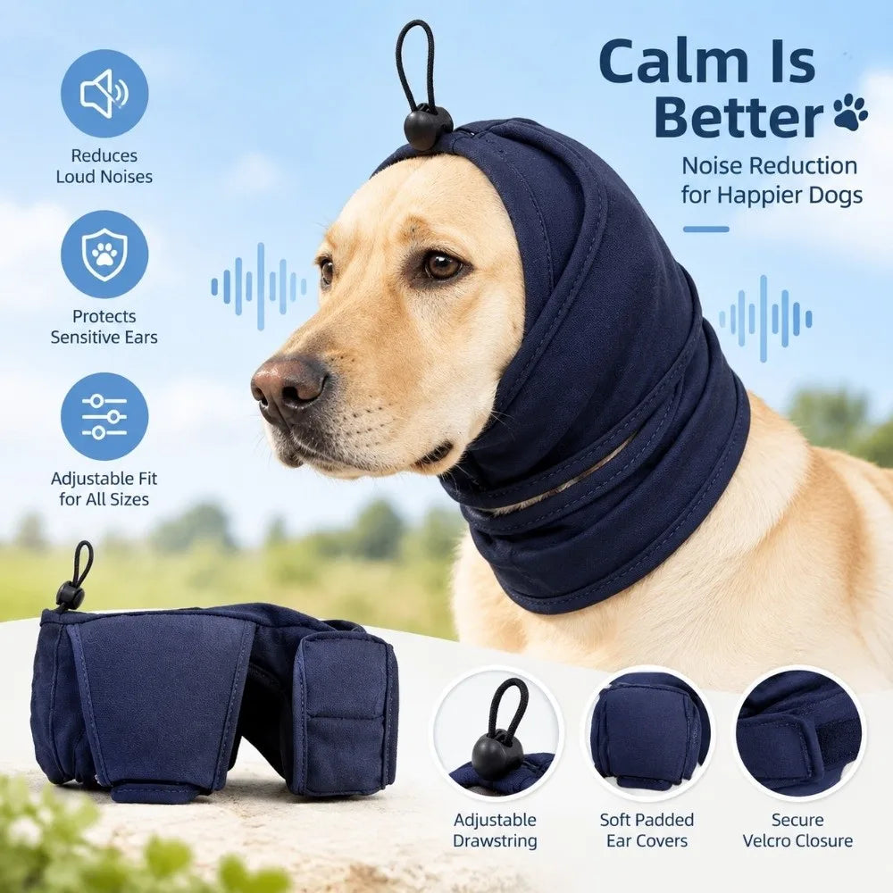 Adjustable Dog Calming Head Wrap – Noise Reducing Ear Cover