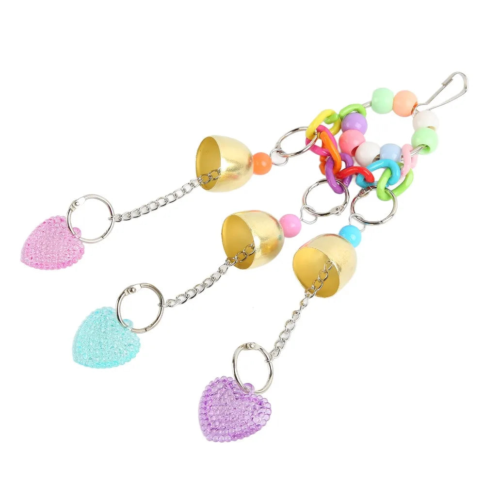 Colorful Bird Bell Chew Toy – Acrylic & Copper Cage Swing
