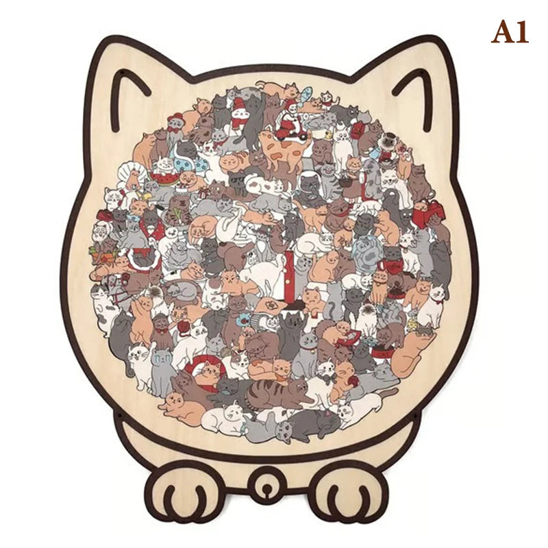 135-Piece Cat-Shaped Wooden Jigsaw Puzzle – Morandi Color