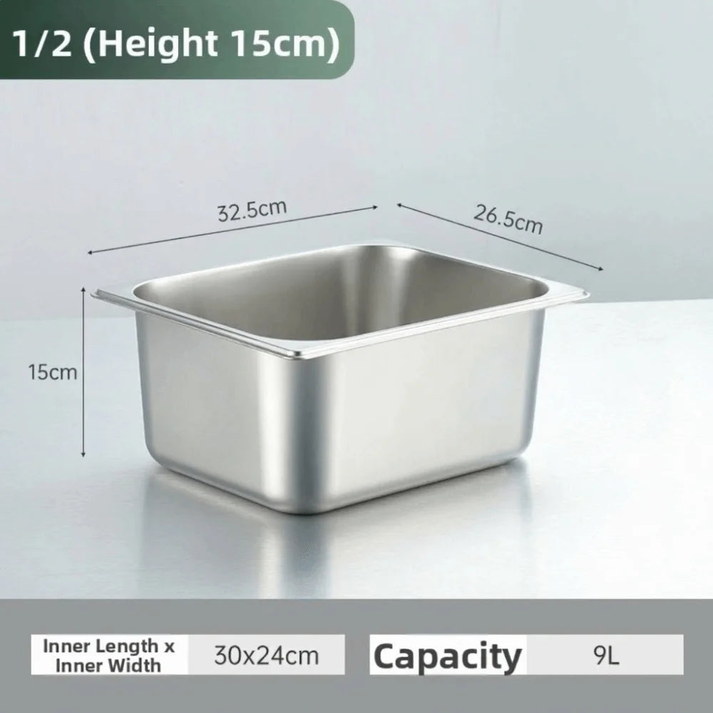 Stainless Steel GN Food Pan with Lid – 32.5×26.5 cm Tray