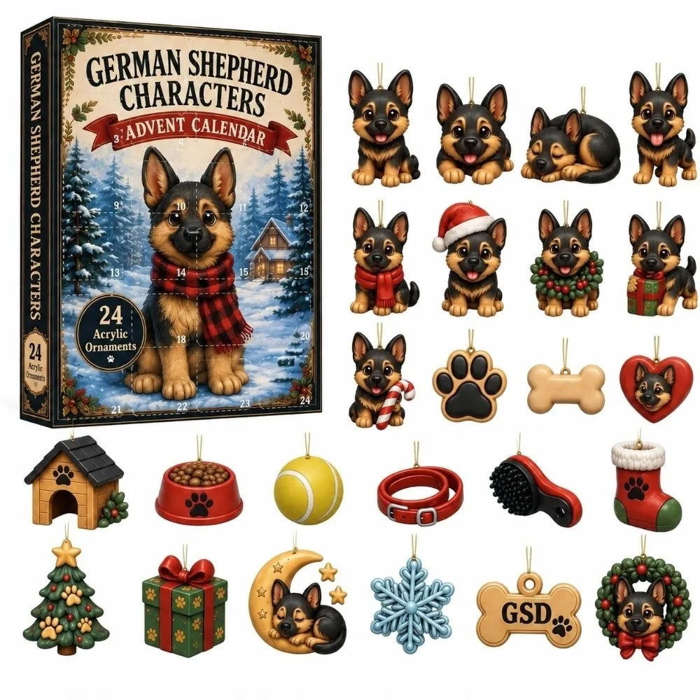 24-Piece Pug Advent Calendar – Acrylic Christmas Ornaments