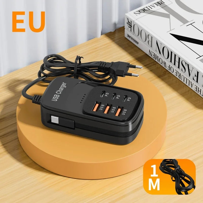 6-in-1 Desktop Charging Station | 3 PD USB-C & 3 USB-A Fast