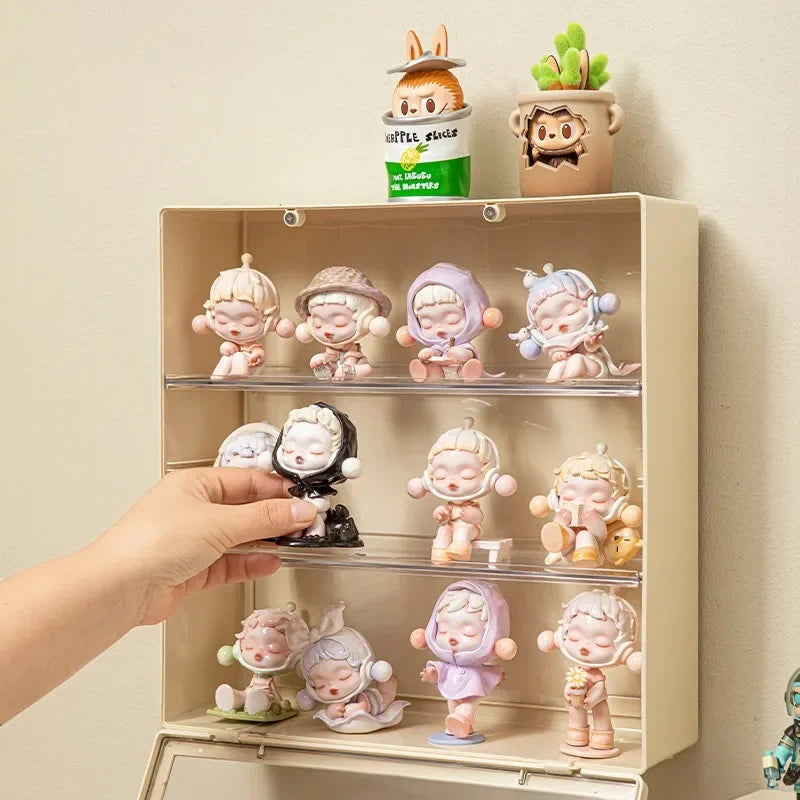Plush Doll Display Case 2/3-Tier Dustproof Flip Lid 28cm