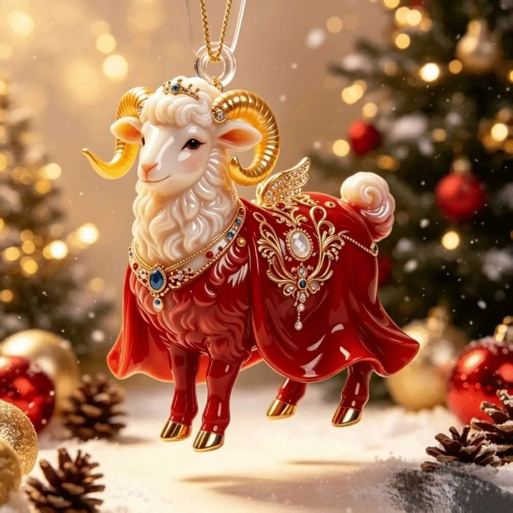 Rhinestone Goat Hanging Ornament – Acrylic Holiday Pendant