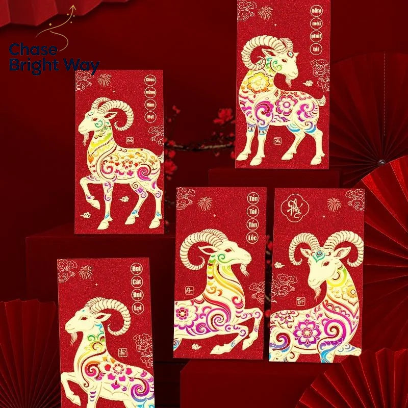 6-Pack 2027 Year of Goat Vietnamese Lucky Red Envelopes Lì Xì