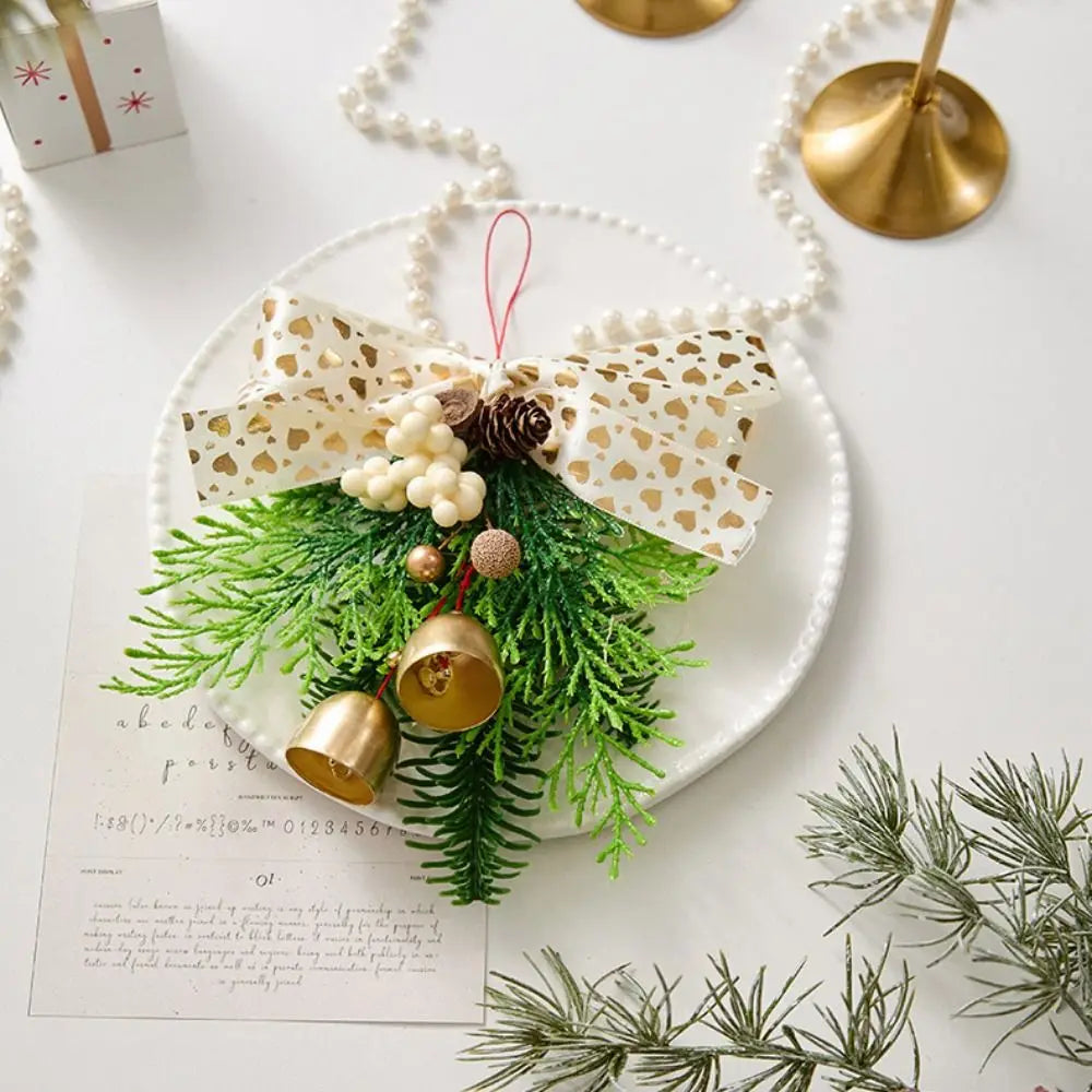 Red Velvet Bow Christmas Bell Ornament | Pine Cone Pendant