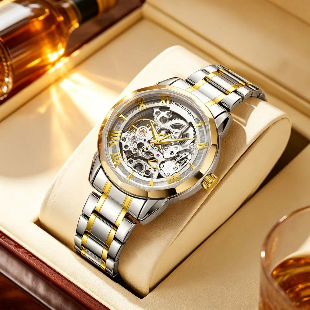 Skeleton Automatic Men's Watch | Roman Numeral Steel Band