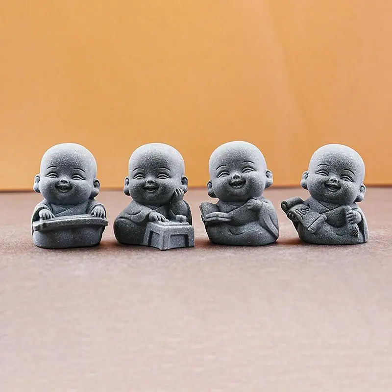 Zen Little Monk Statues – Resin Buddhist Figurines, 1 or 4 Pc