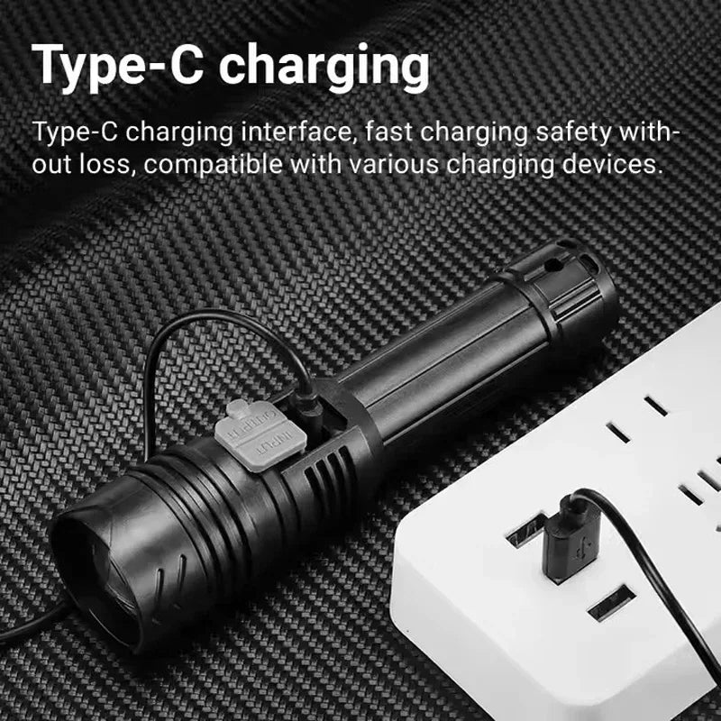 Rechargeable LED Flashlight – 3 Modes, USB-C, 1500m Beam