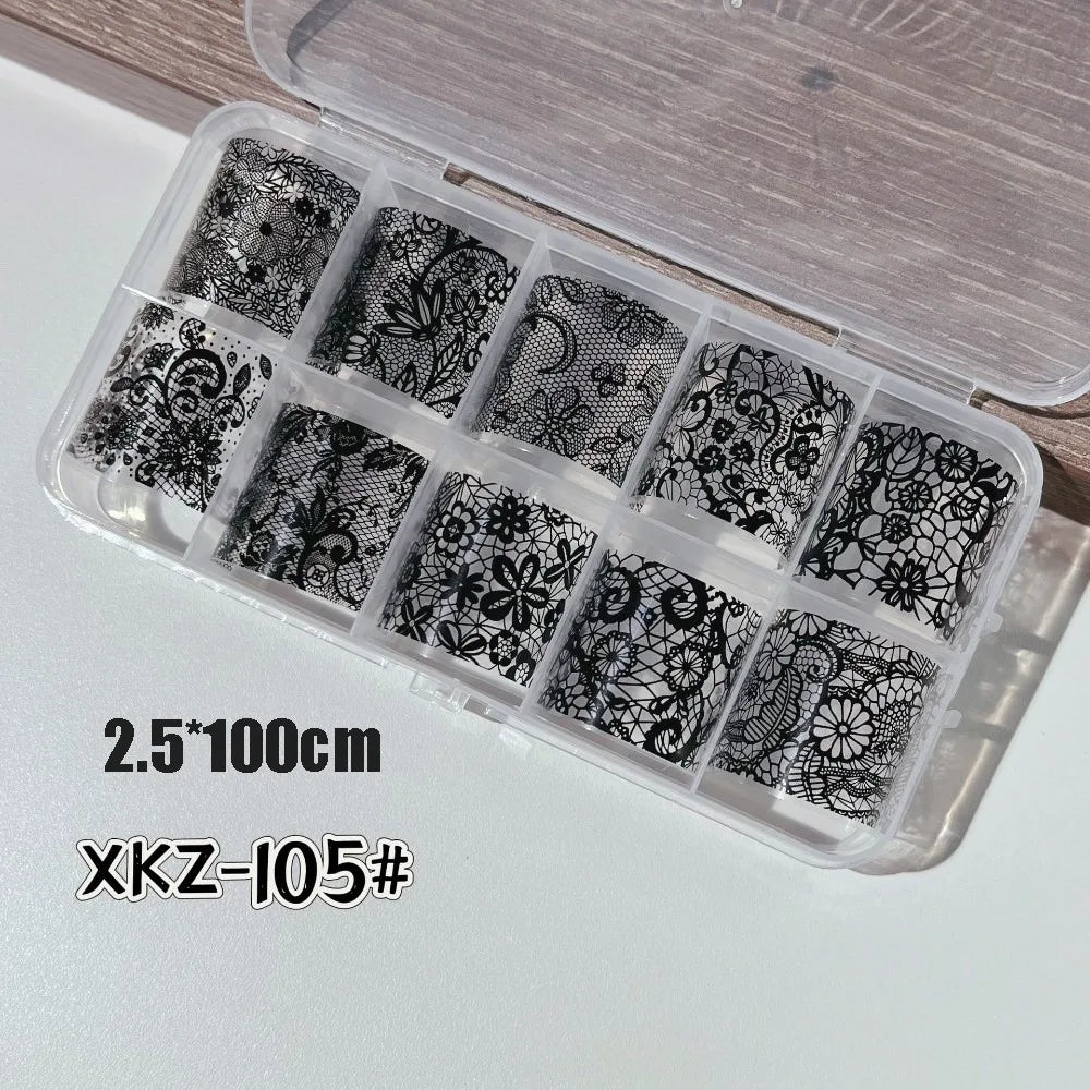 Nail Art Foil Stickers – Lace, Leopard & Stripe Transfers 10pc