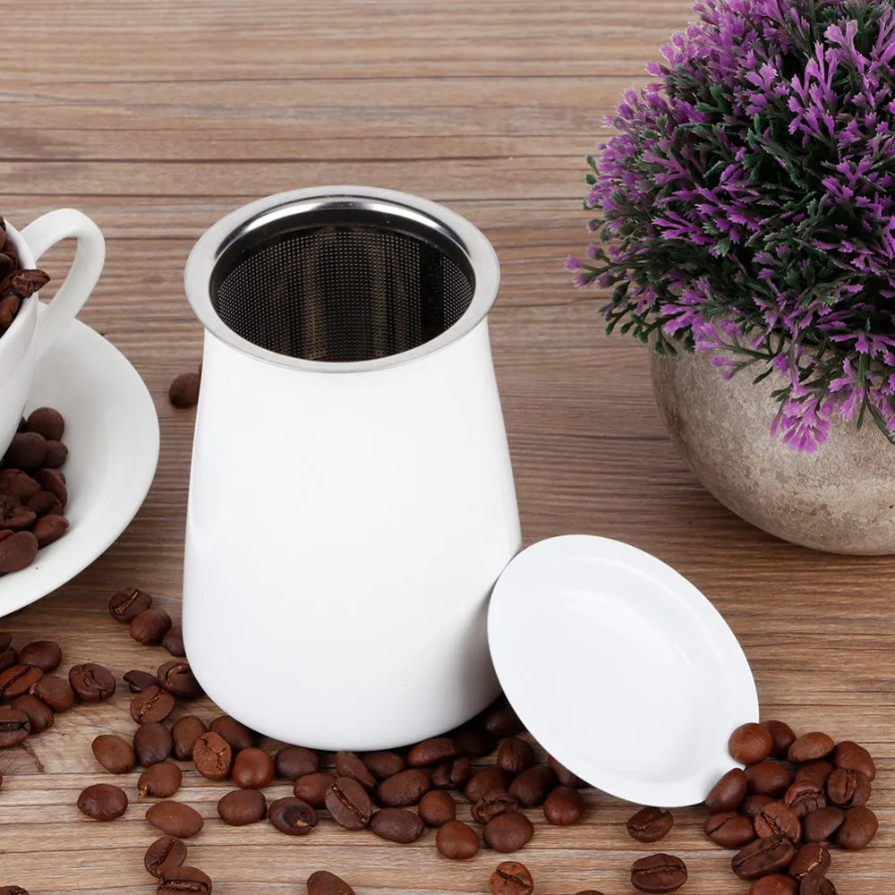 Stainless Steel Coffee Powder Sifter Cup with Lid – White