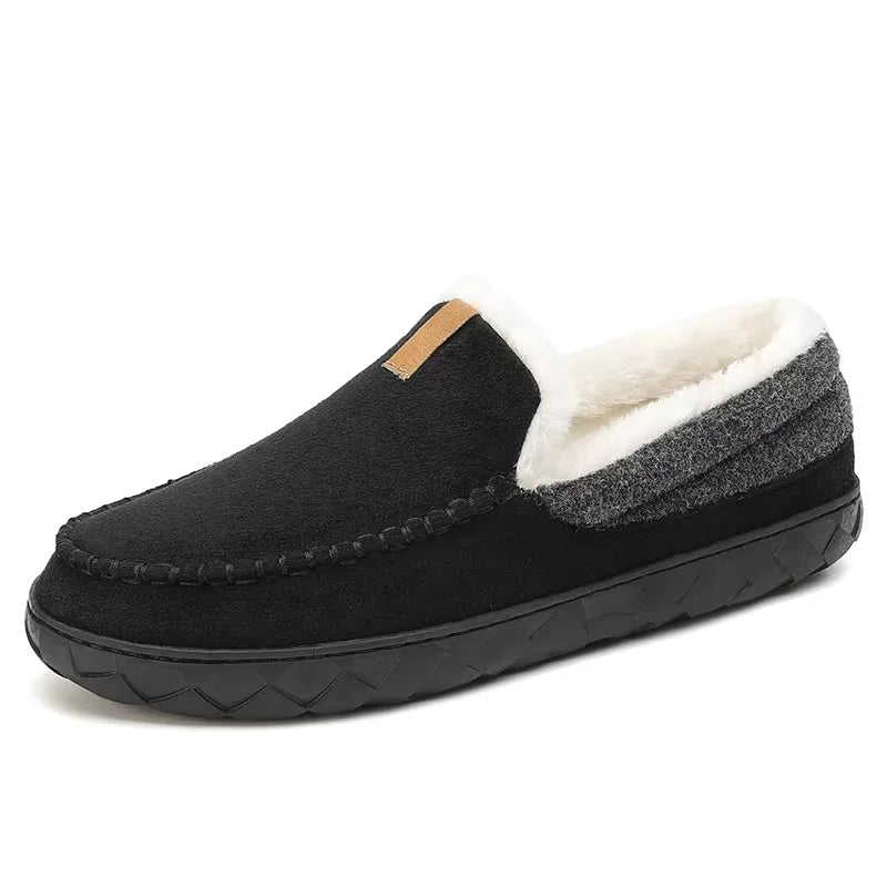 Men's Winter Plush House Slippers – Warm Indoor Suede Shoes
