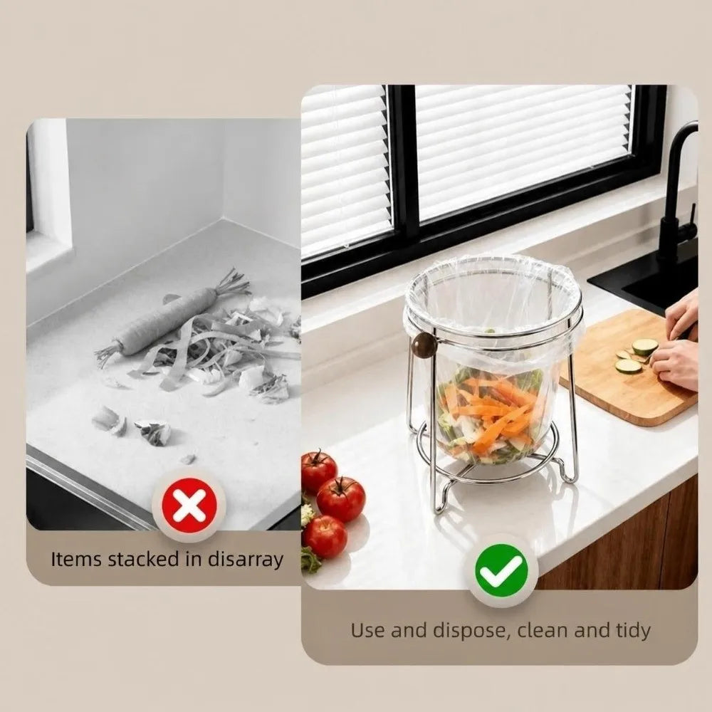 Stainless Steel Countertop Trash Bag Holder Stand | Space-Saving