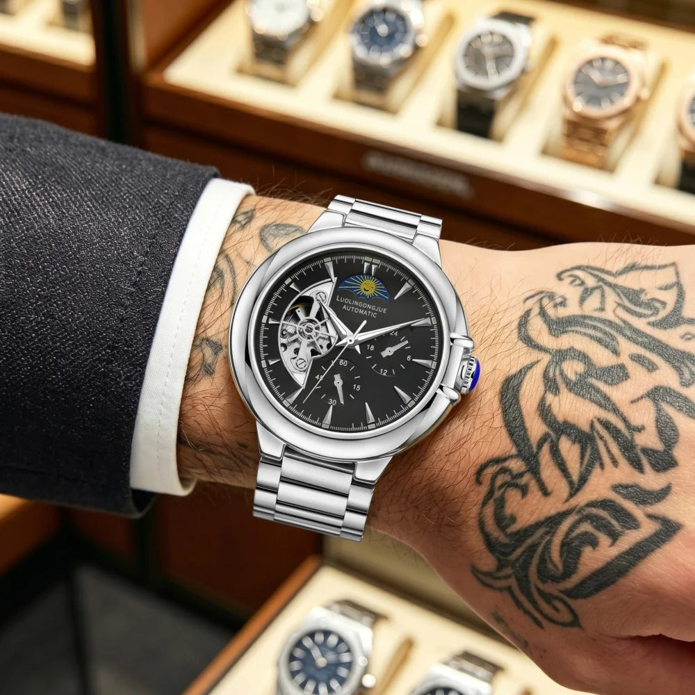 Skeleton Automatic Men's Mechanical Watch | Luminous Steel Band