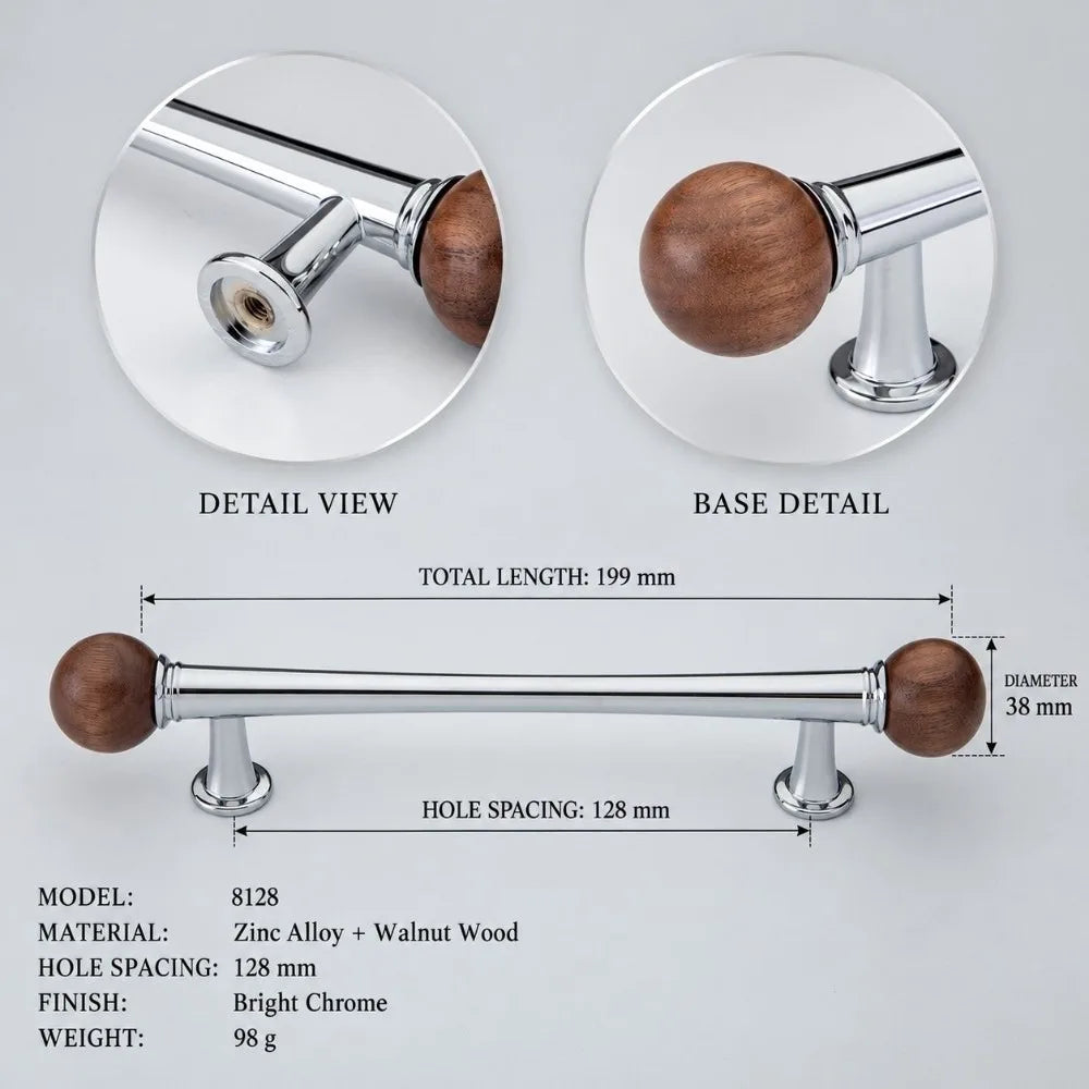 Vintage Walnut Marble Cabinet Pull Handle – Wood Drawer Knob