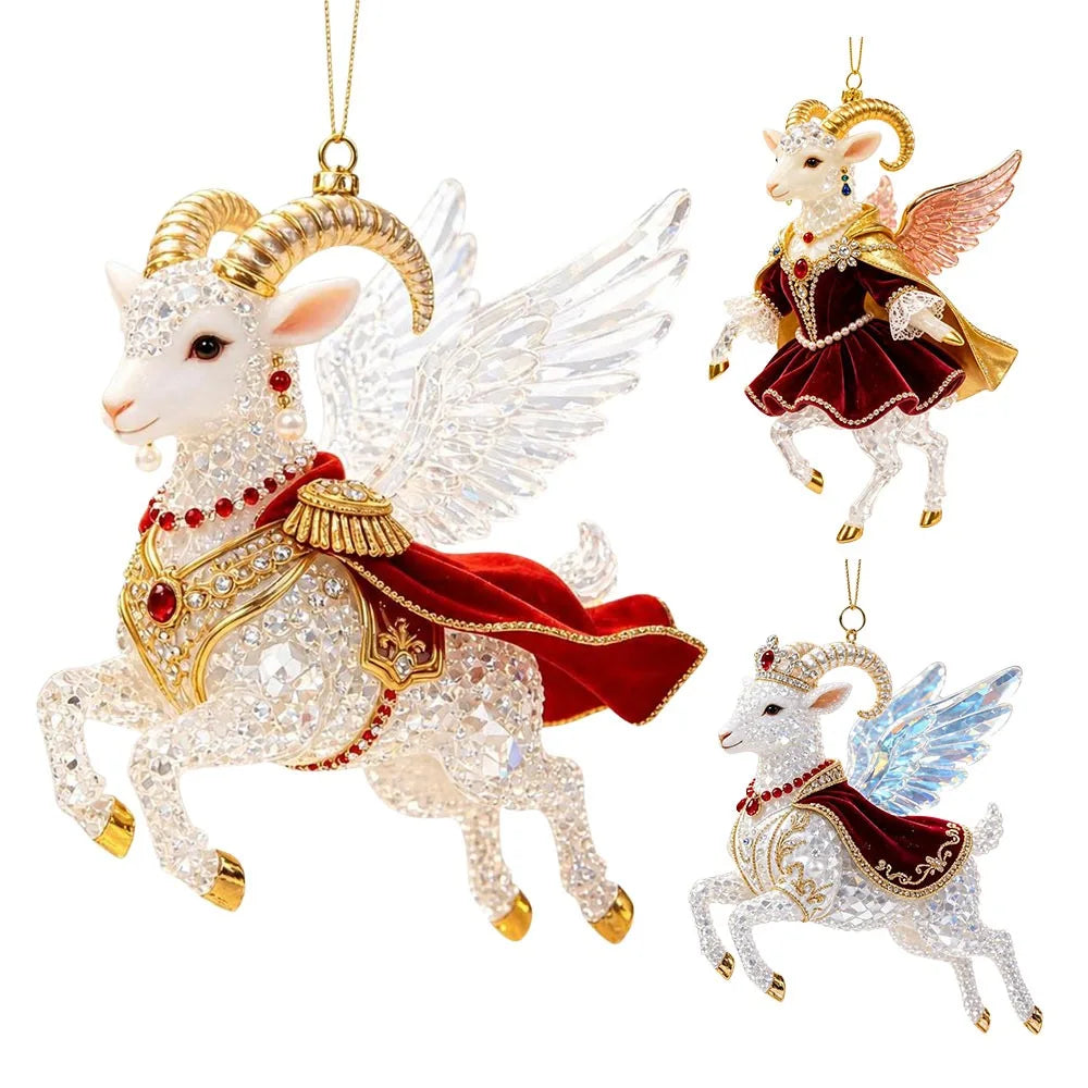 Rhinestone Goat Hanging Ornament – Acrylic Christmas Decor