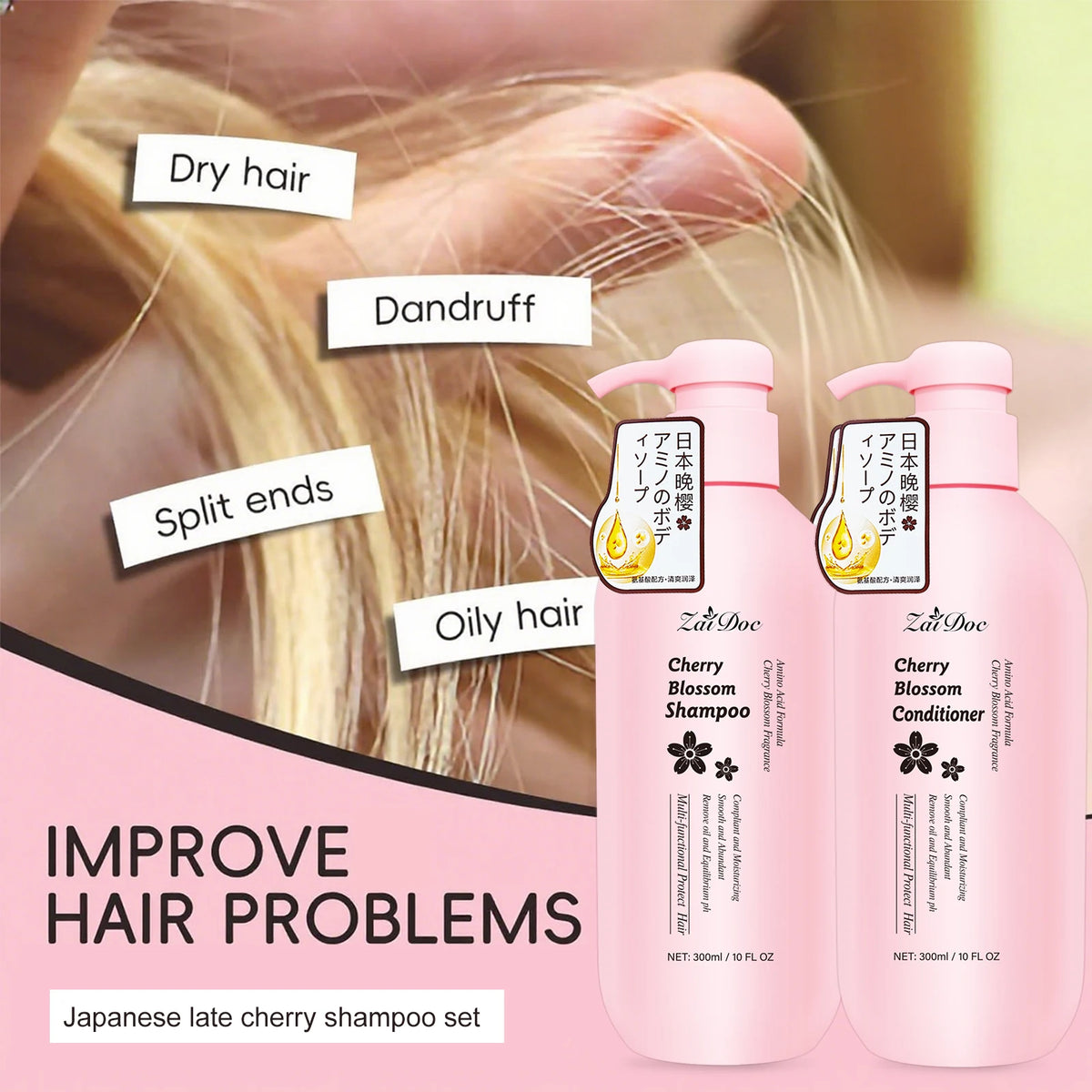 ZaiDoc Cherry Blossom Amino Acid Shampoo & Conditioner Set 300ml