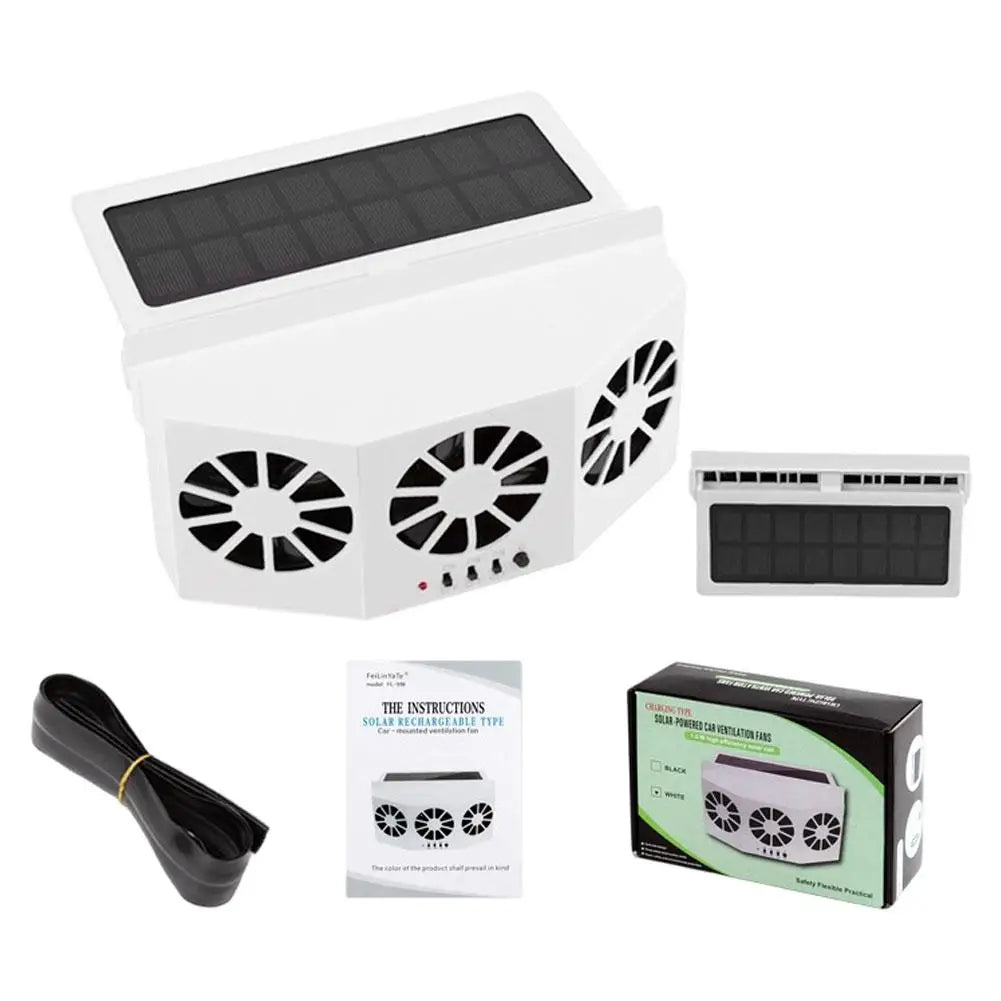 Solar Car Exhaust Fan – 3-Head USB Window Ventilation Fan