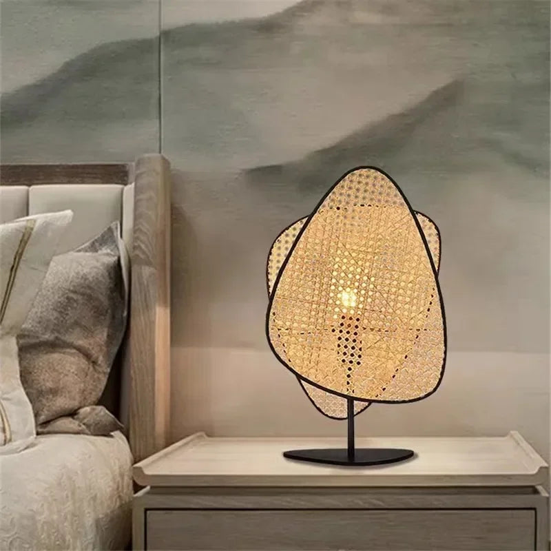Rattan Bamboo Floor Lamp – Leaf Grid Design for Living Room