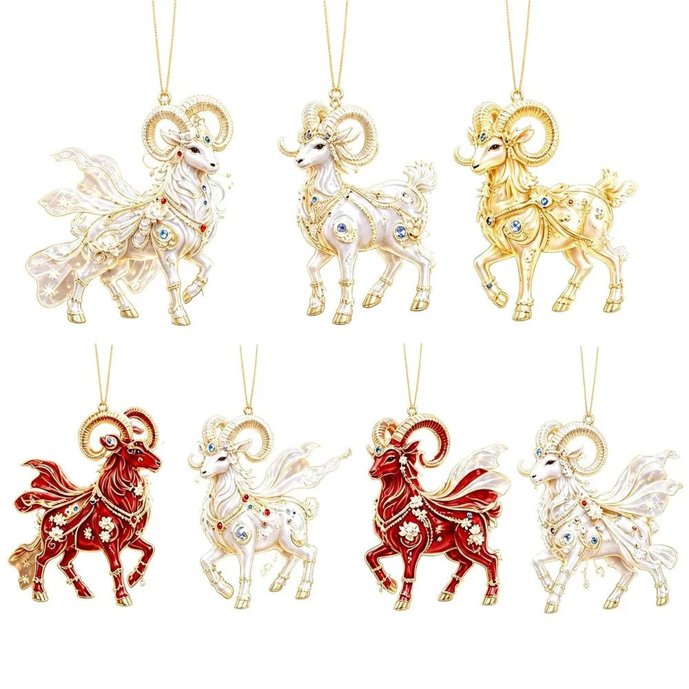 Rhinestone Acrylic Goat Hanging Ornaments – Zodiac Set 4–7 Pcs