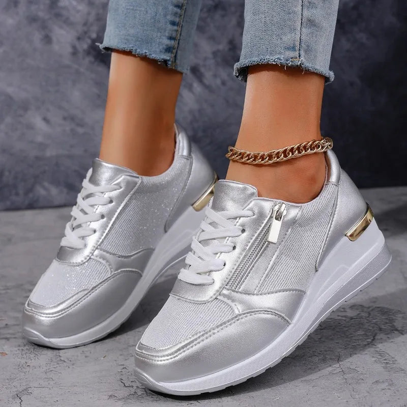 Women's Wedge Sneakers – Side Zip Breathable Walking Shoes