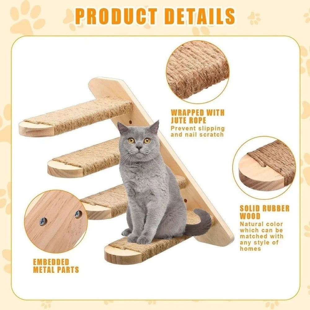 Wall-Mounted Cat Climbing Shelves – Sisal Wood Scratcher