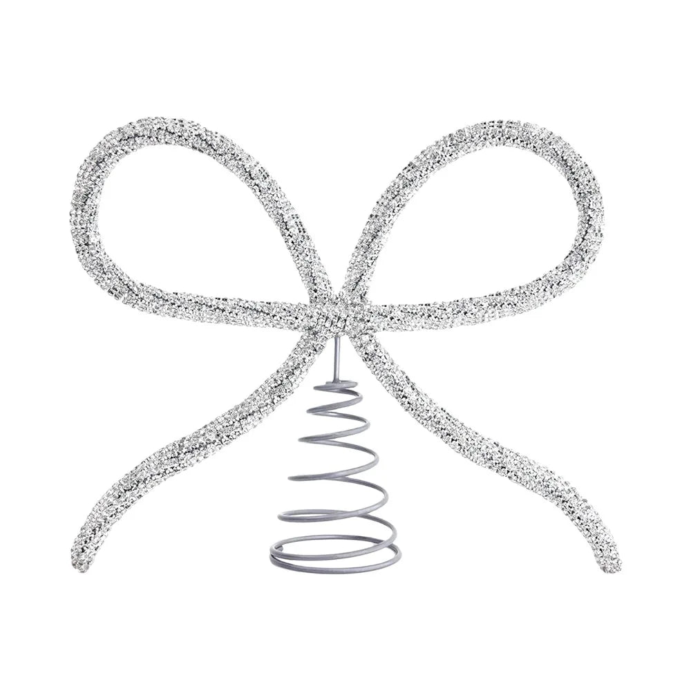 Rhinestone Bow Christmas Tree Topper – Gold & Silver Metal