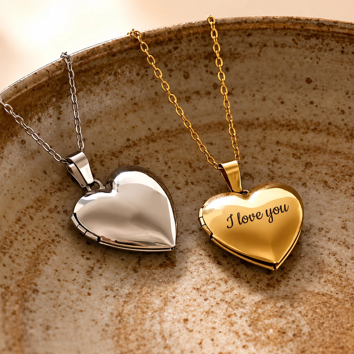 Custom Heart Locket Necklace – Engravable Stainless Steel Photo Pendant