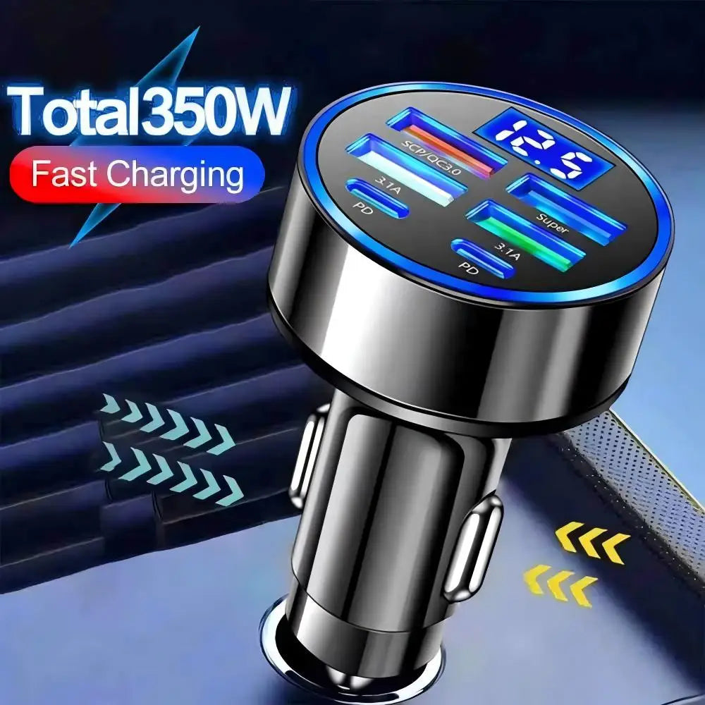 6-Port 120W USB Car Charger – PD & QC3.0 Fast Charging