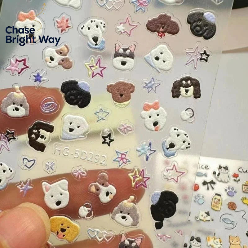 5D Embossed Cat & Dog Nail Art Stickers – DIY Manicure Decals