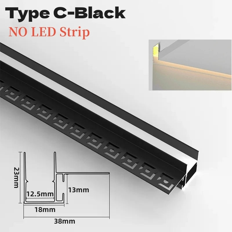 Recessed Corner LED Aluminum Profile Channel 0.5m/1m Ceiling