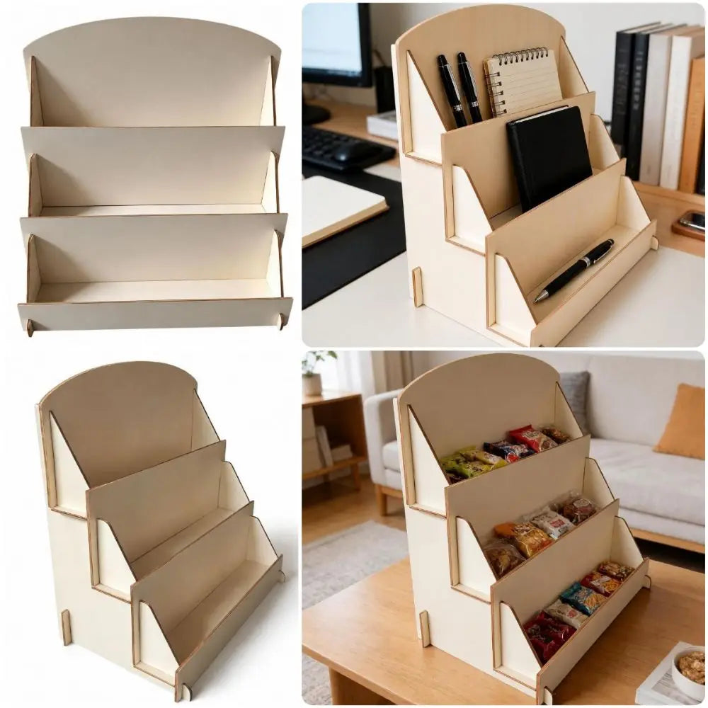Wooden Desktop Display Rack – Multi-Grid DIY Storage Shelf