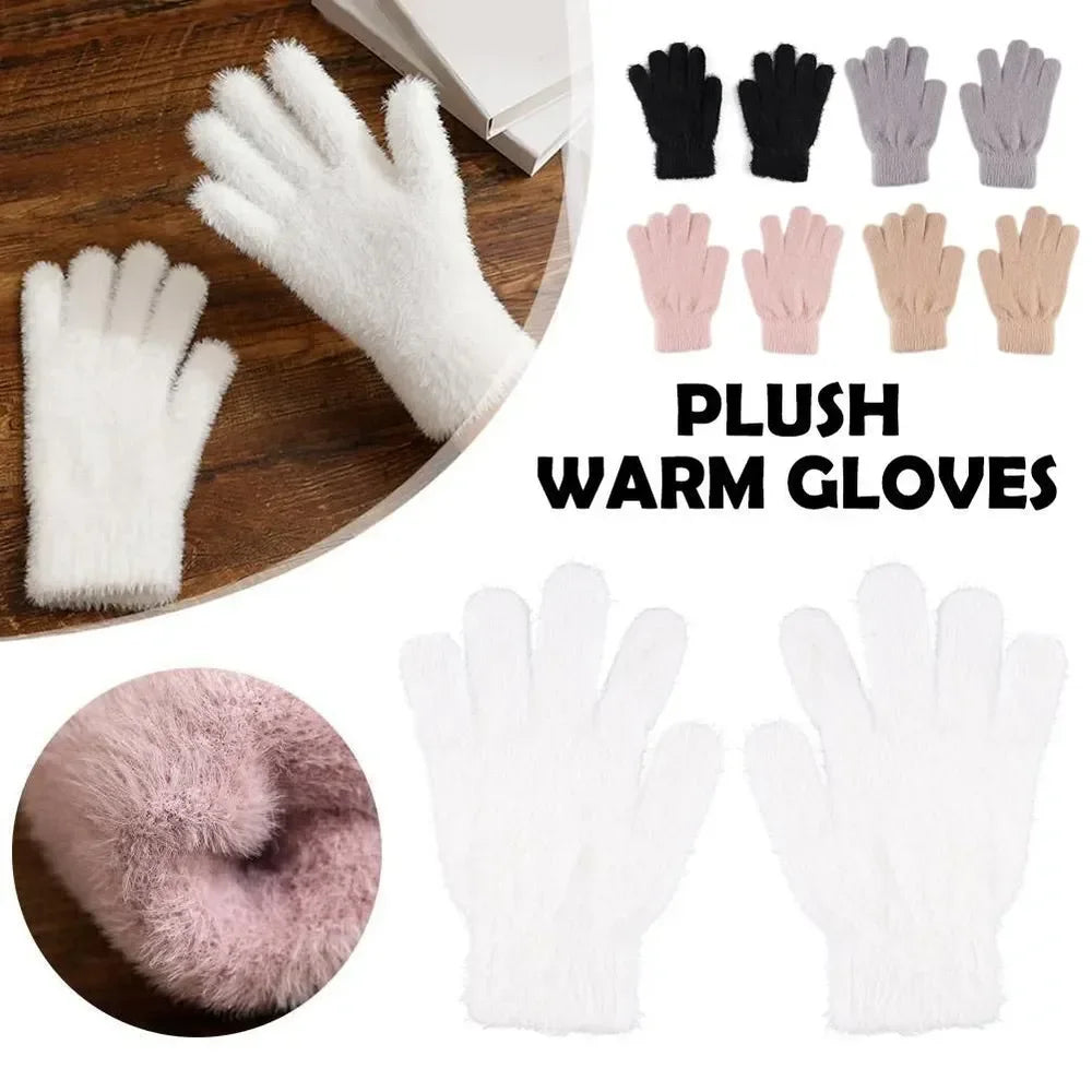 Women's Plush Faux Mink Winter Gloves – Unisex Outdoor Warmth