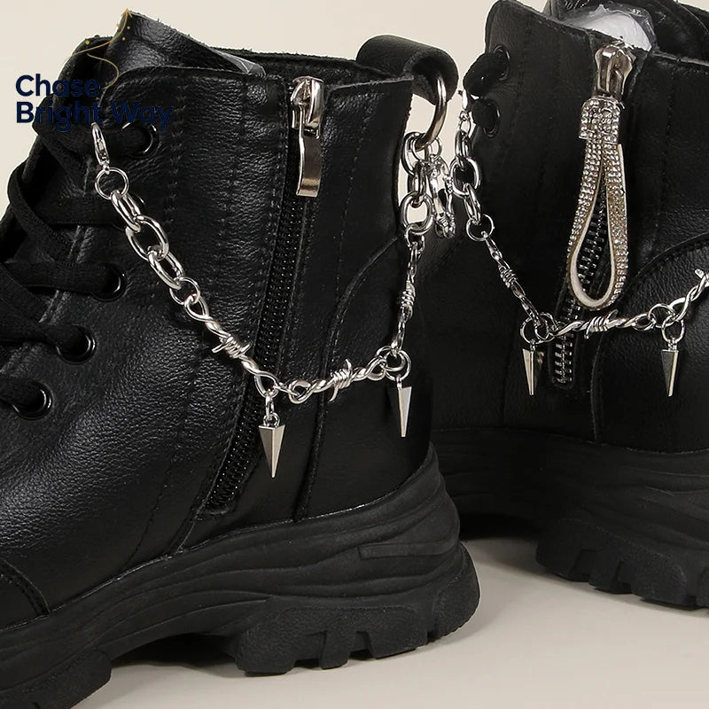 Punk Metal Shoe Chain – Hollow Heart & Pentagram Pendant