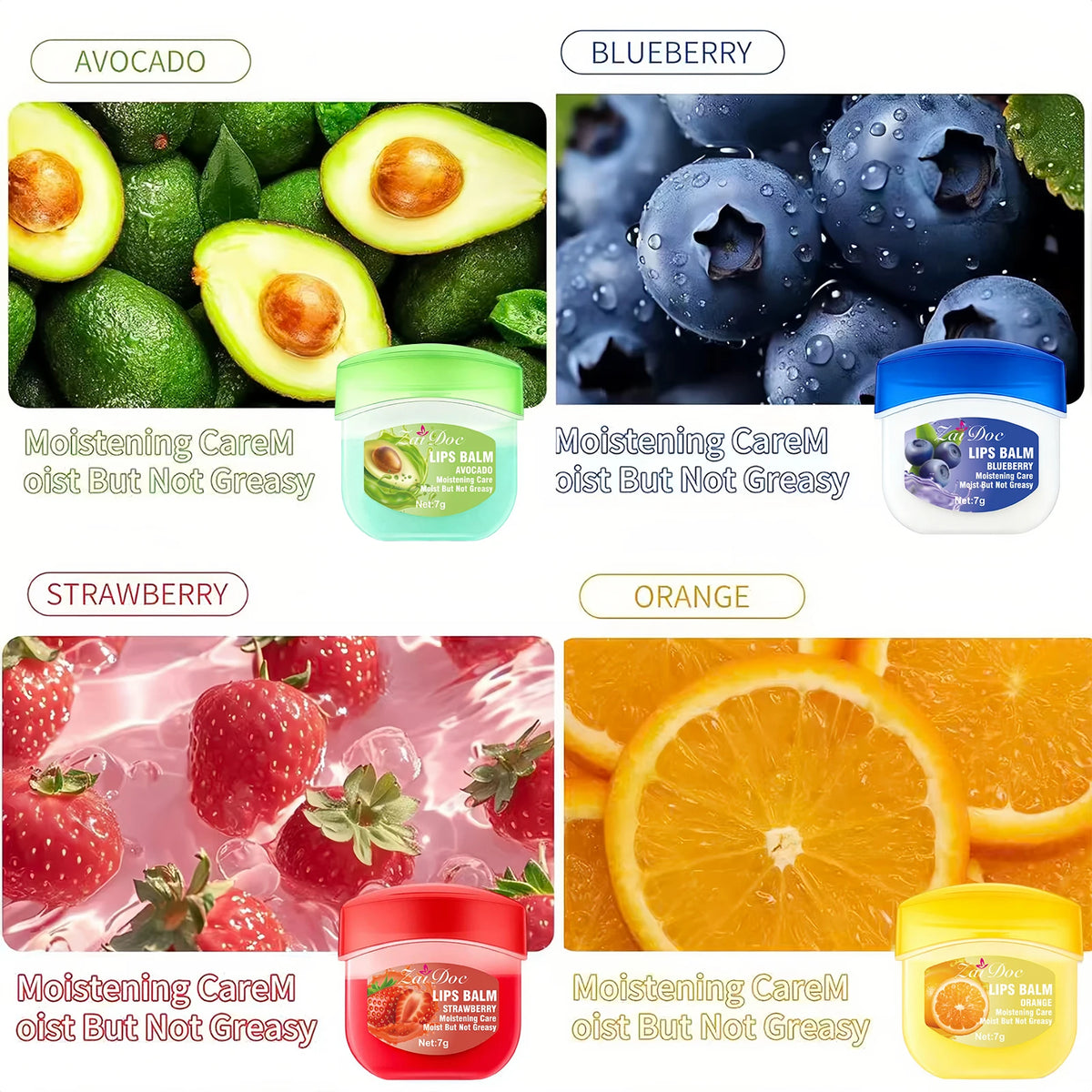 ZaiDoc 24-Pack Lip Mask Set – 7 Fruit Flavors Moisturizing Balm