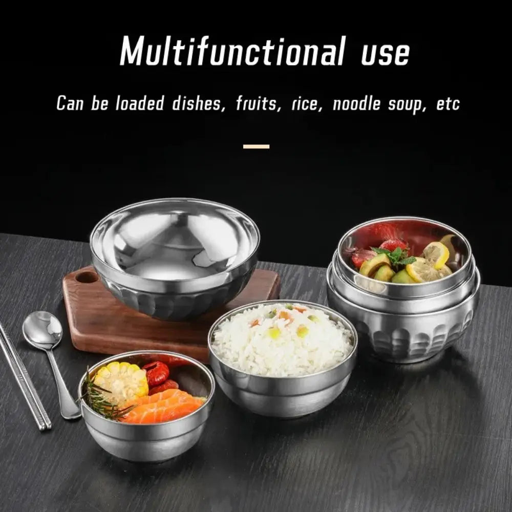 304 Stainless Steel Double-Wall Kids Bowl | Anti-Scald Soup Rice