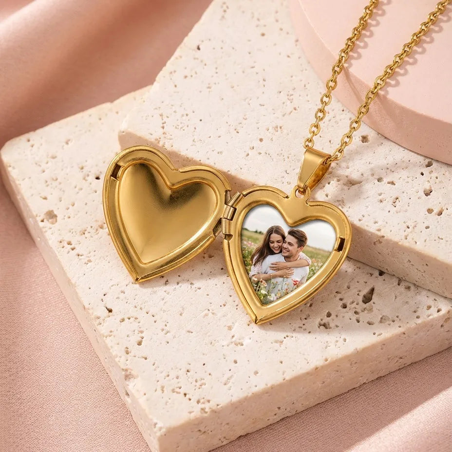 Custom Photo Heart Locket Necklace – Personalized Stainless Steel