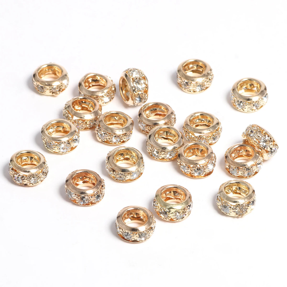 Rhinestone Copper Spacer Beads – Big Hole Rondelle DIY Jewelry