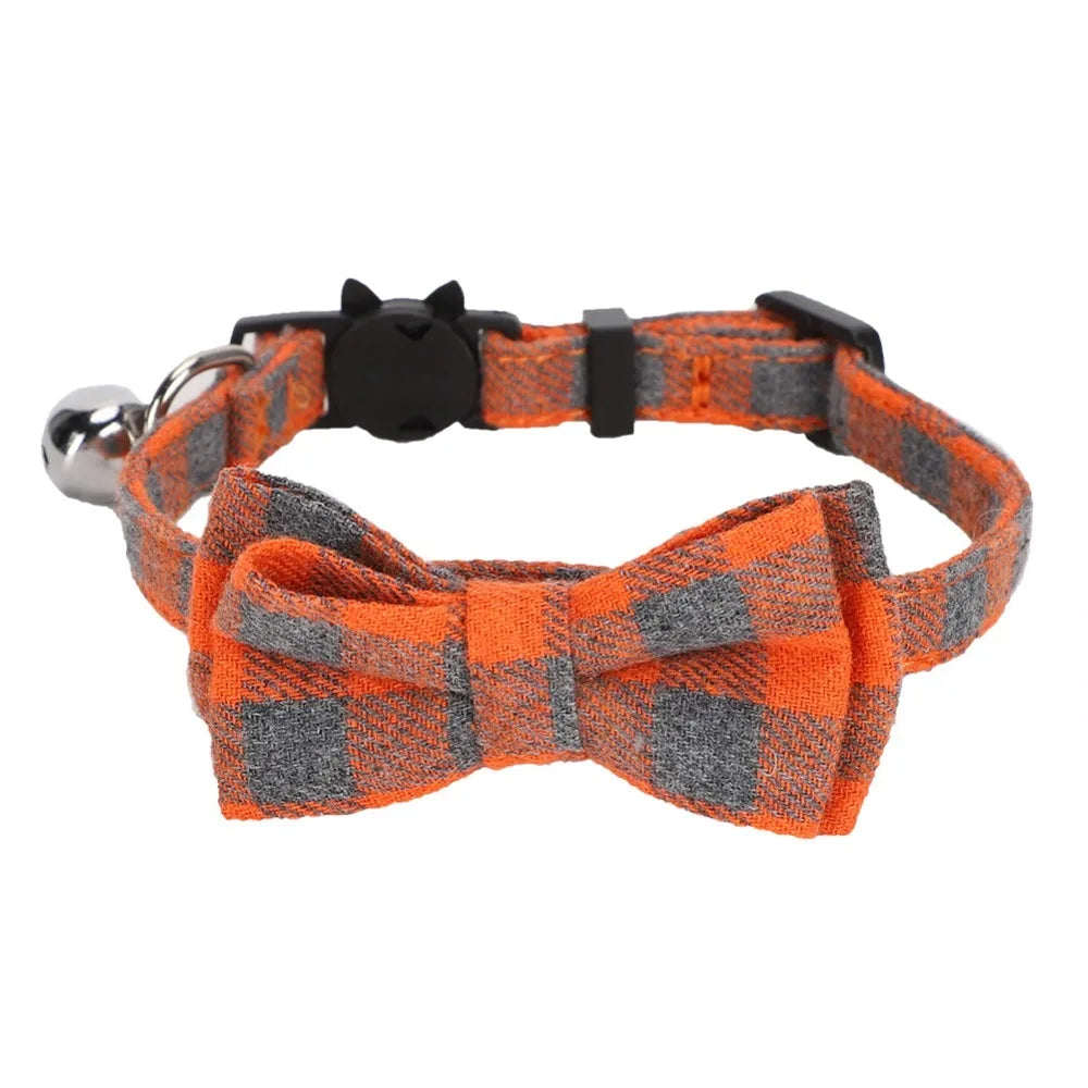 Plaid Cat Collar – Adjustable Breakaway Bowknot with Bell