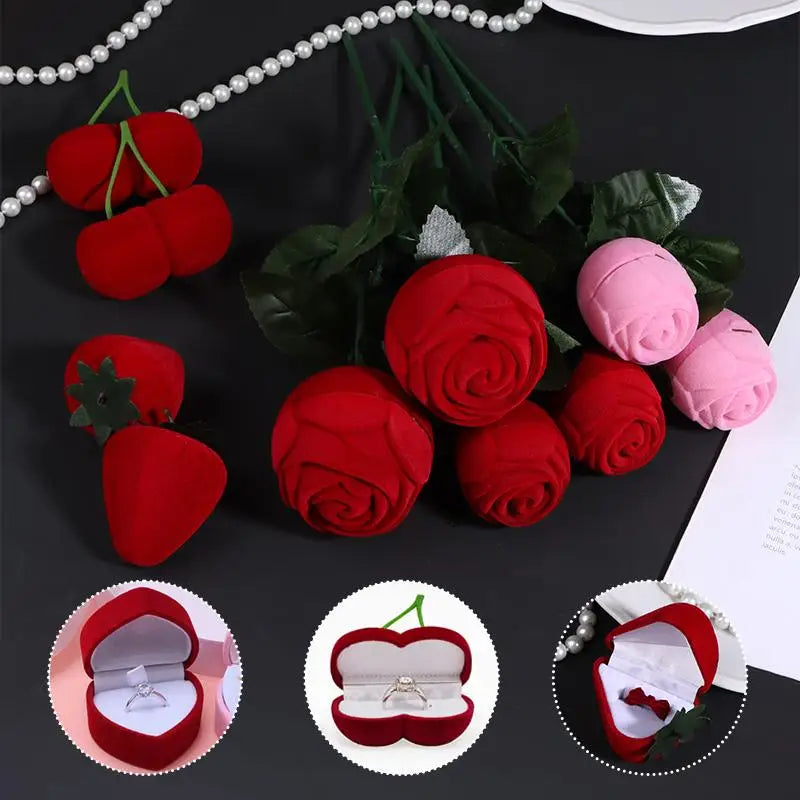Velvet Flocked Ring Box – Rose Heart Jewelry Gift Case