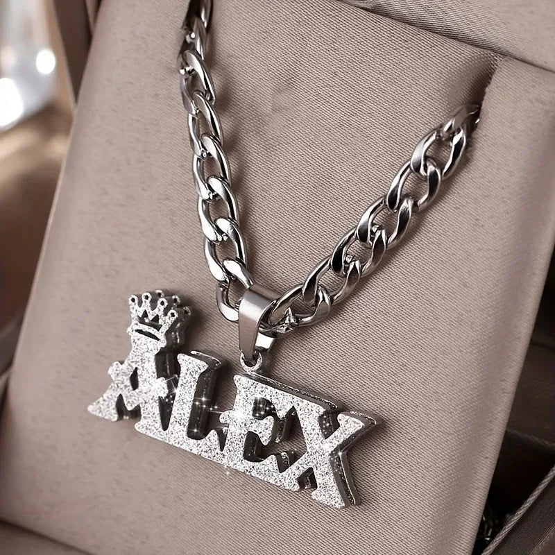 Custom Name Crown Nameplate Necklace | 304 Stainless Steel