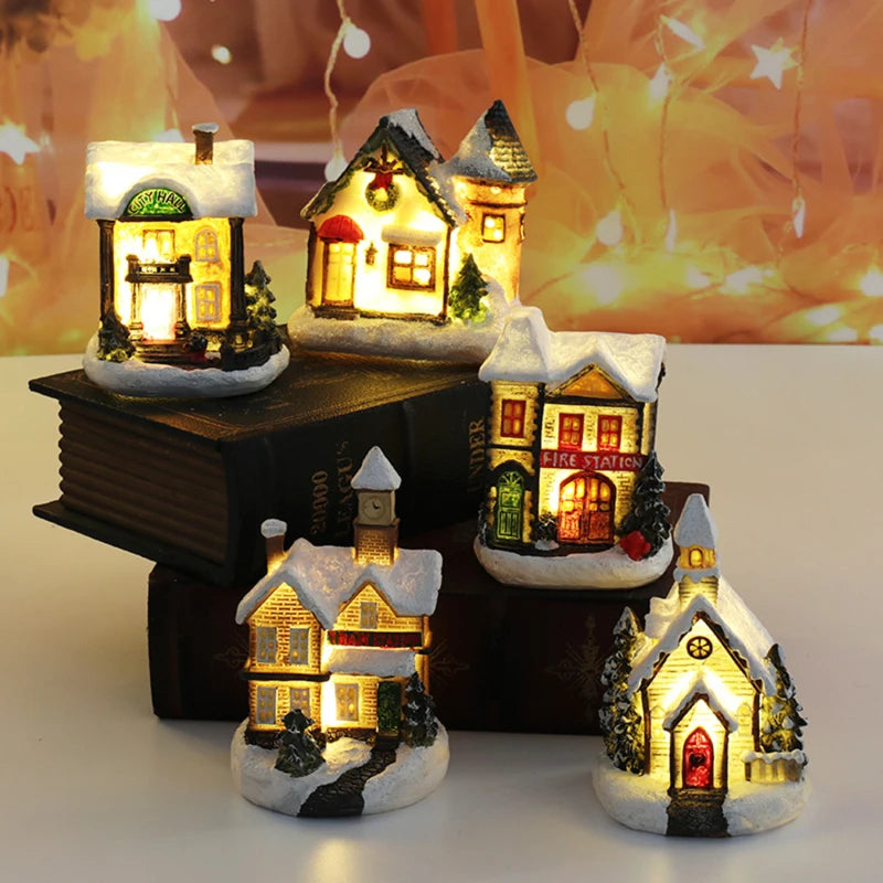 Resin Christmas Village House LED Ornament – 8 Styles