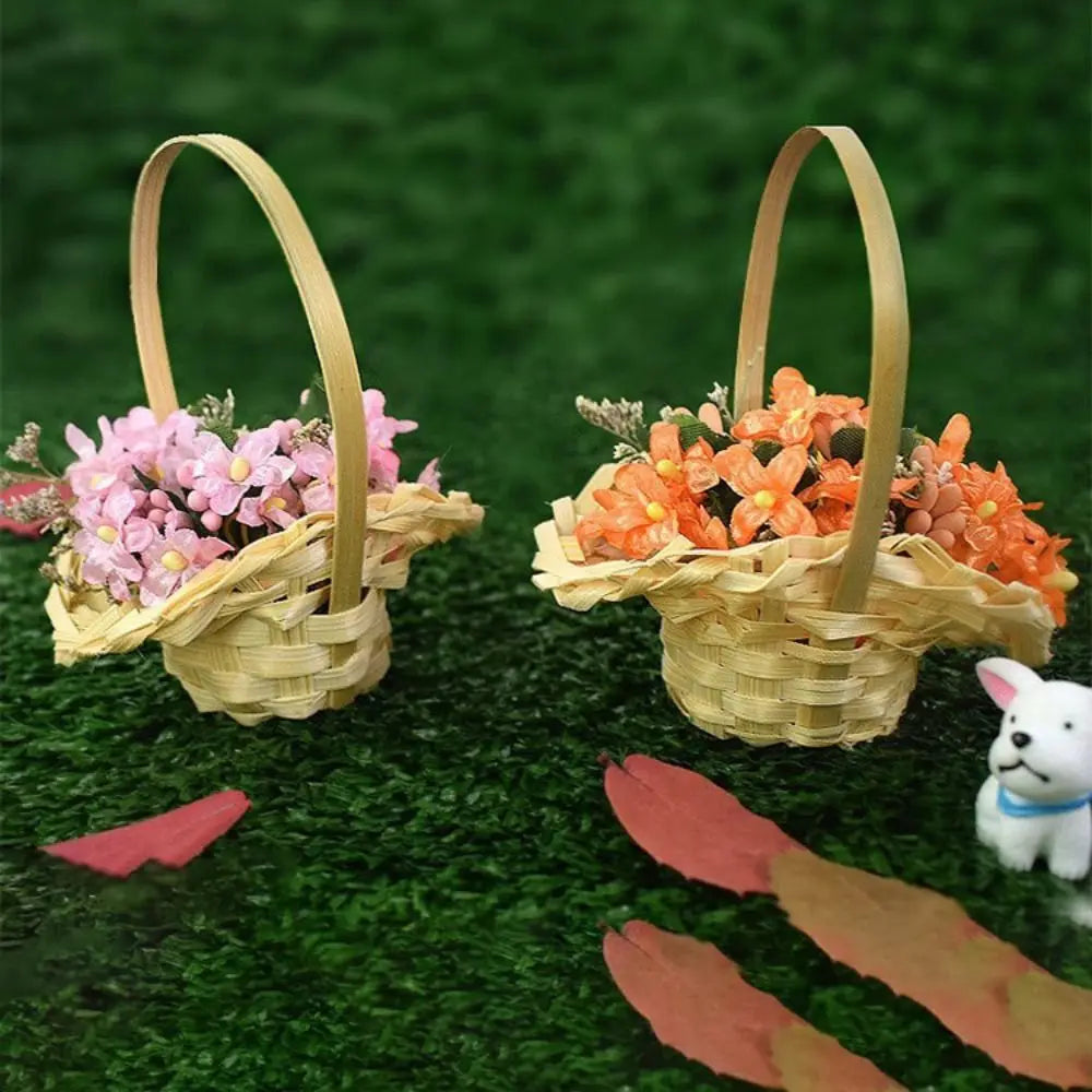 Mini Woven Braid Flower Basket with Handle – Multicolor