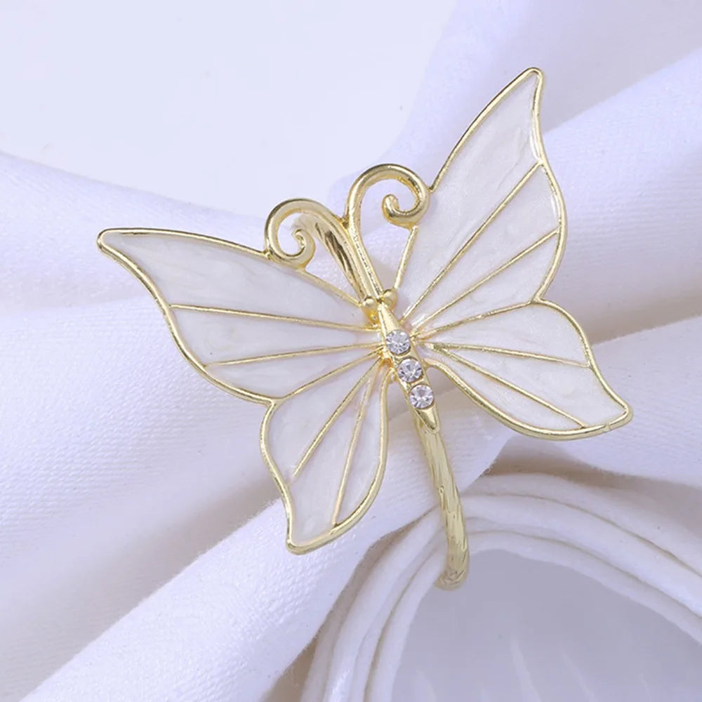 Butterfly Napkin Rings Set of 6 – White Alloy Table Décor