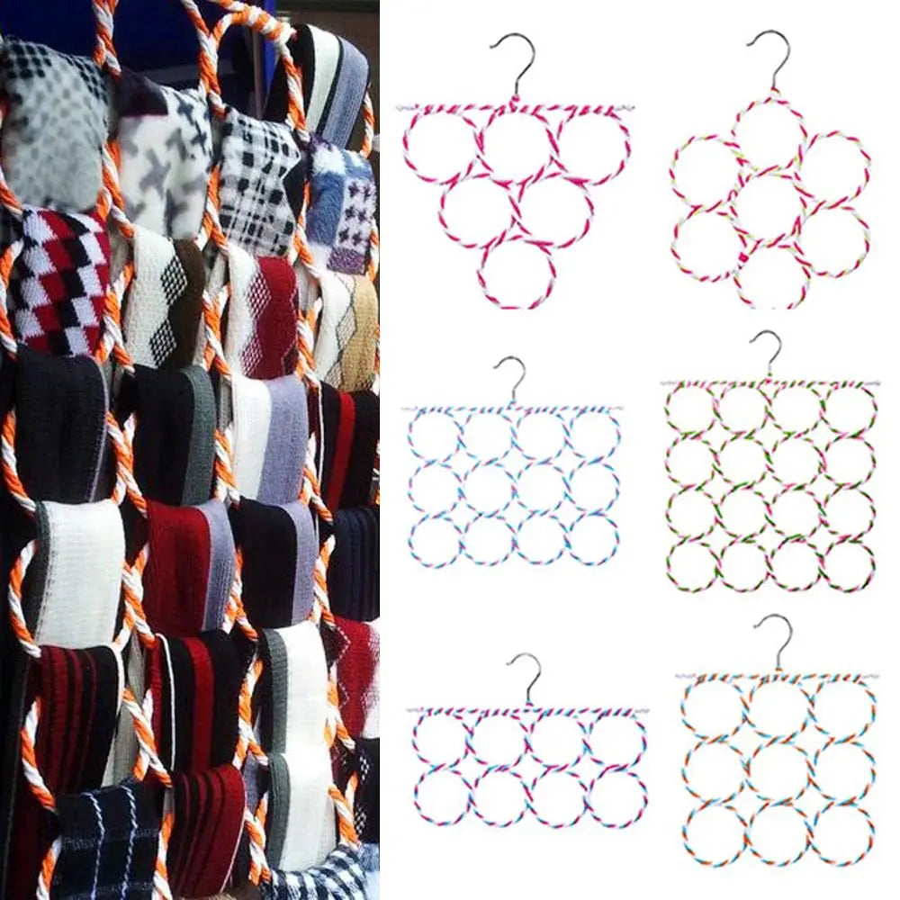 Rattan Weave Scarf Hanger – Multi-Ring Iron Wardrobe Organizer