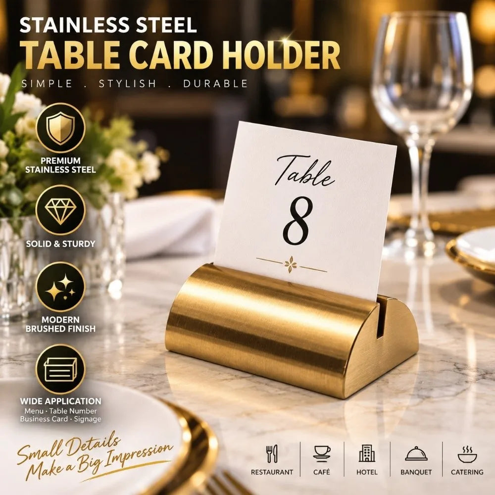 Gold Stainless Steel Place Card Stands | Semicircular Table Holders