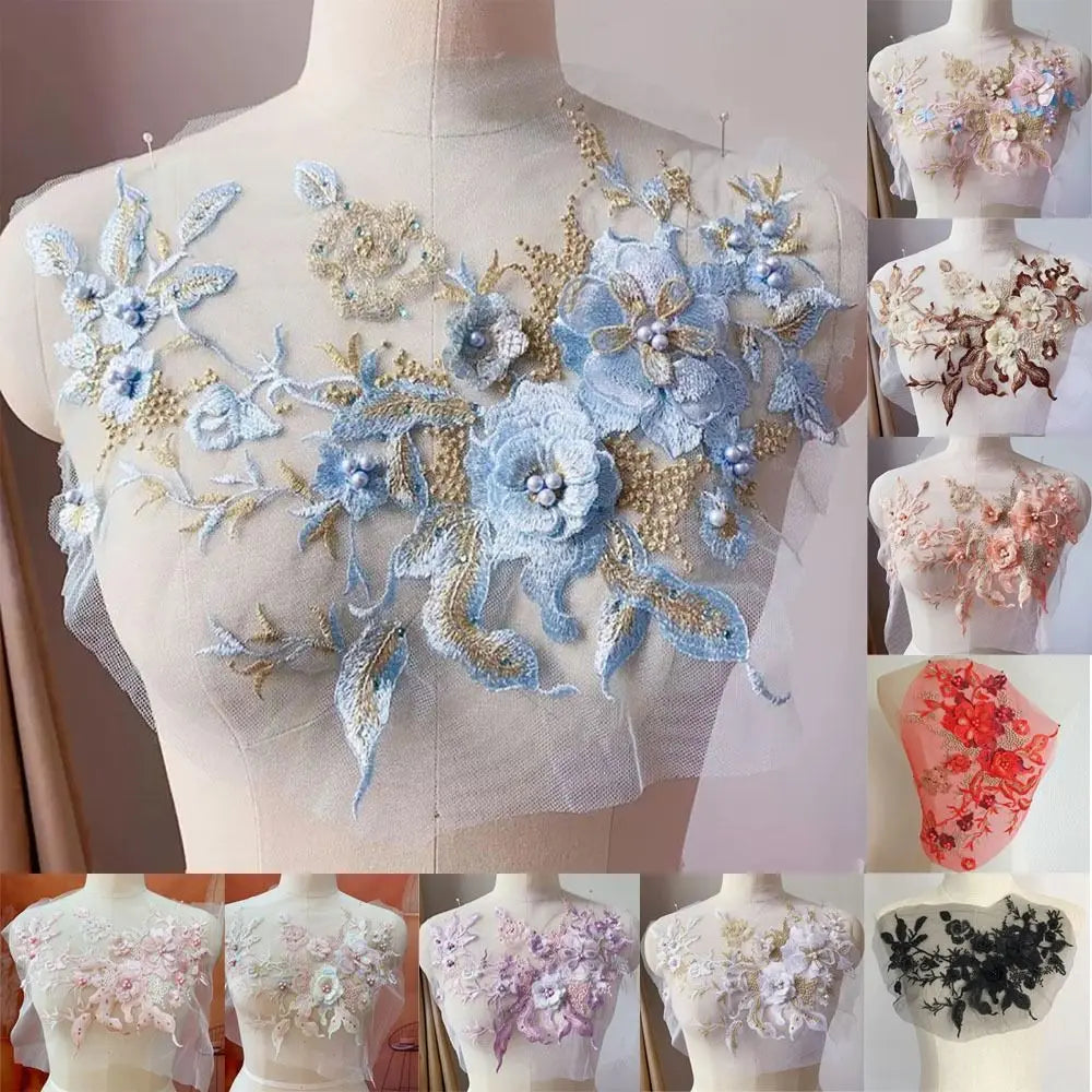 3D Sequined Floral Embroidery Patch – DIY Appliqué 33×26cm