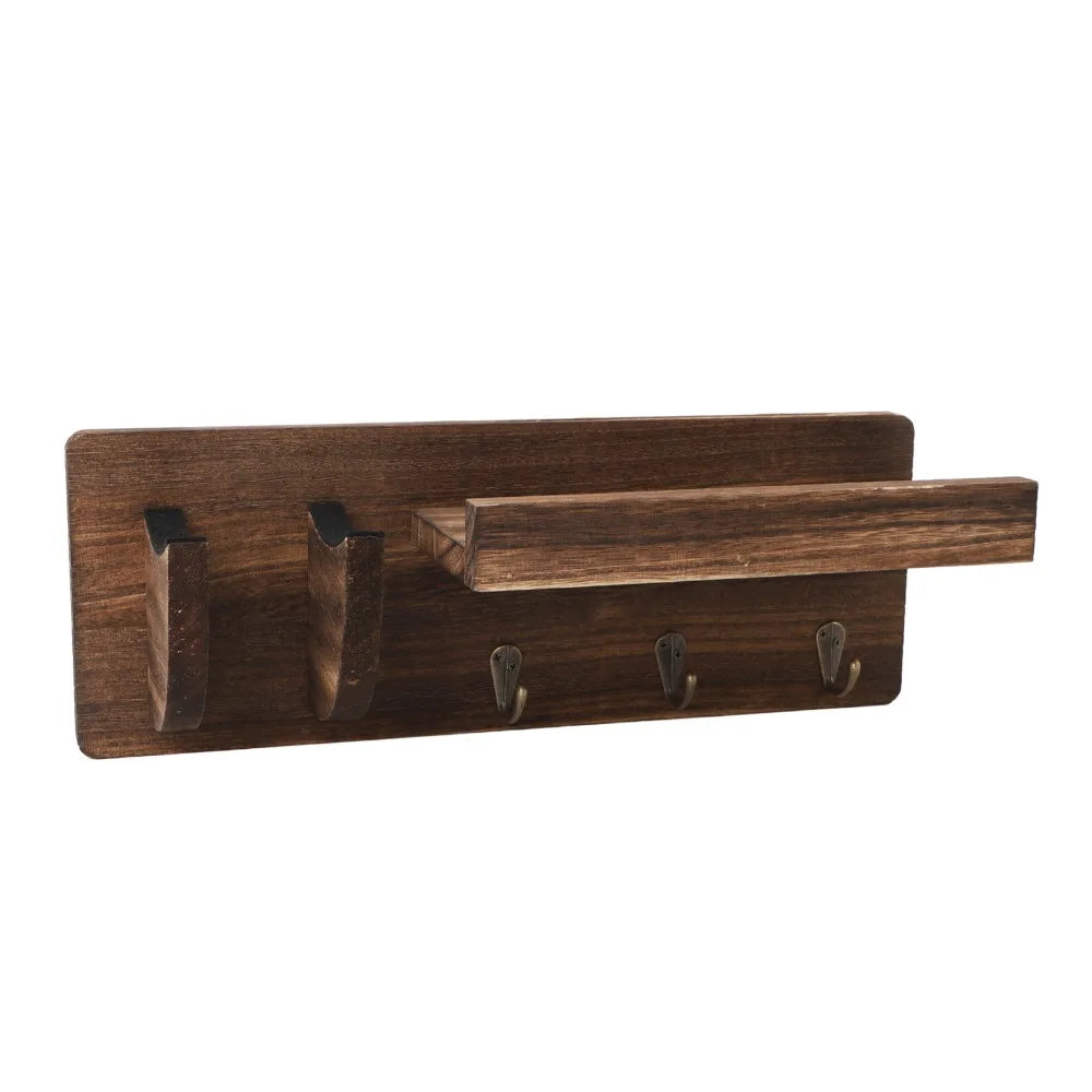 Wooden Guitar Wall Mount Hanger – Pick Holder & 3 Hooks