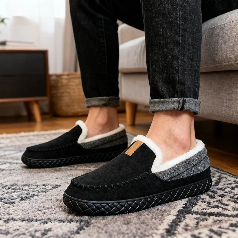Men's Winter Plush Slippers – Warm Suede House Shoes Size 40-48